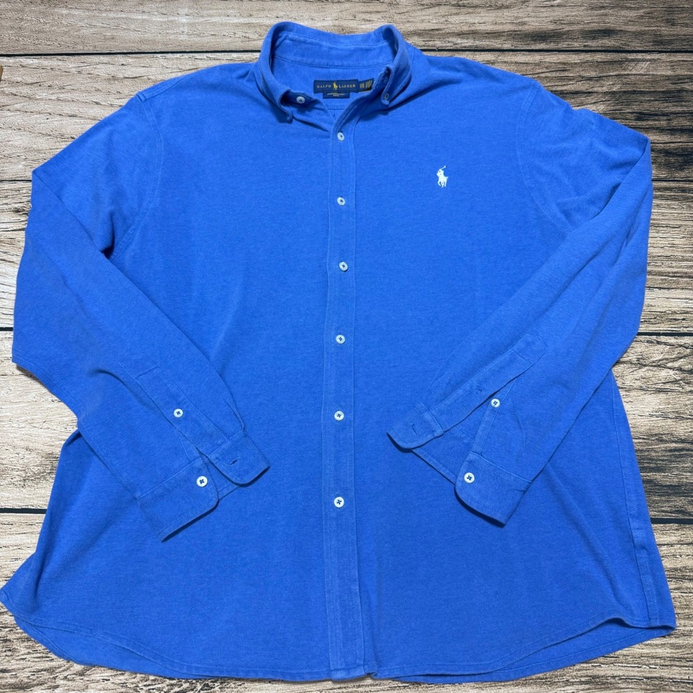 Ralph Lauren Button Down Shirt Men XXL Blue Featherweight Mesh Long Sleeve Pony